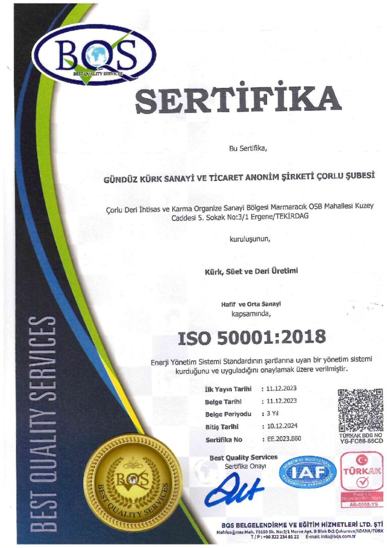 ISO 50001:2018 sertifikası