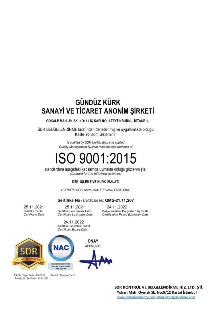 ISO 9001:2015 sertifikası
